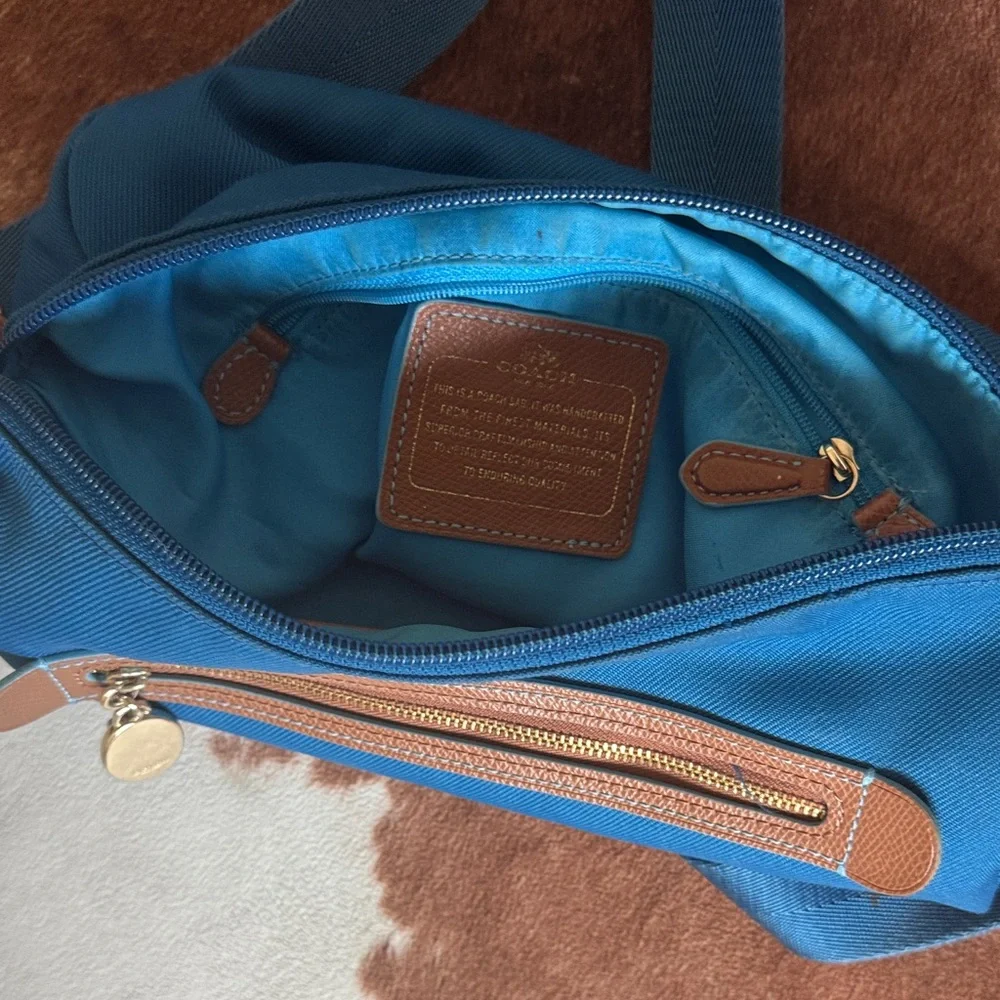 Coach Teal Nylon Crossbody with Tan Leather Trim - Picture 7 of 13